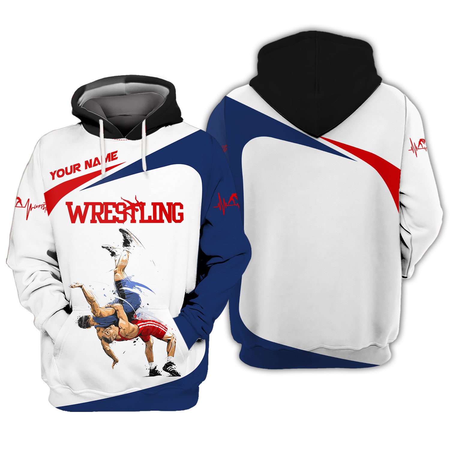 Wrestling Custom Name 3D Zipper Hoodie Personalized Gift For Wrestling Lovers