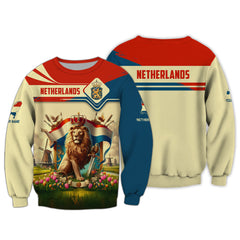 Netherland Flag Color Zipper Hoodie Netherlan Coat Of Arms Custom Zipper Hoodie Netherland Lion 3D Zipper Hoodie