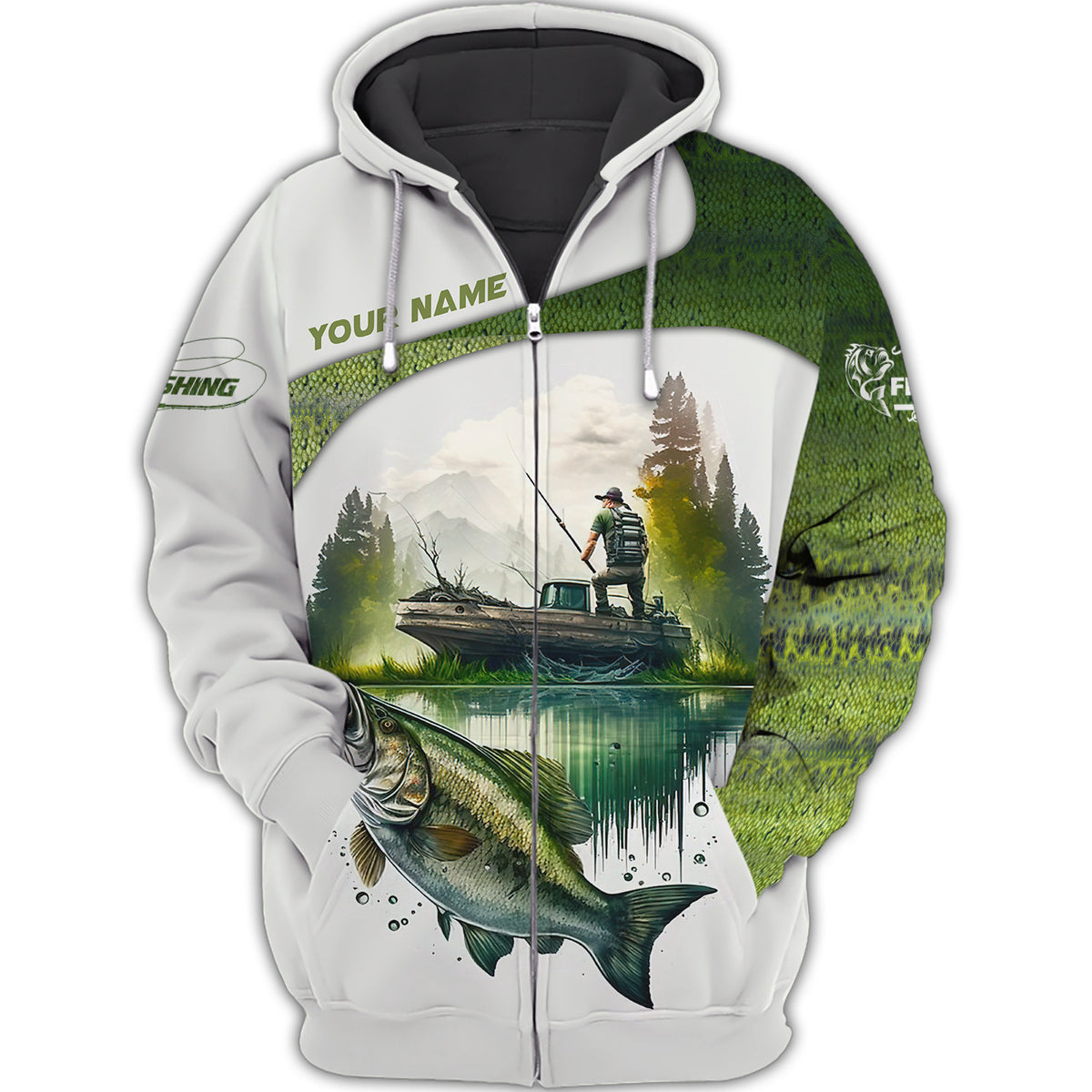 Fishing Custom Zipper Hoodie Bass Fishing Zipper Hoodie