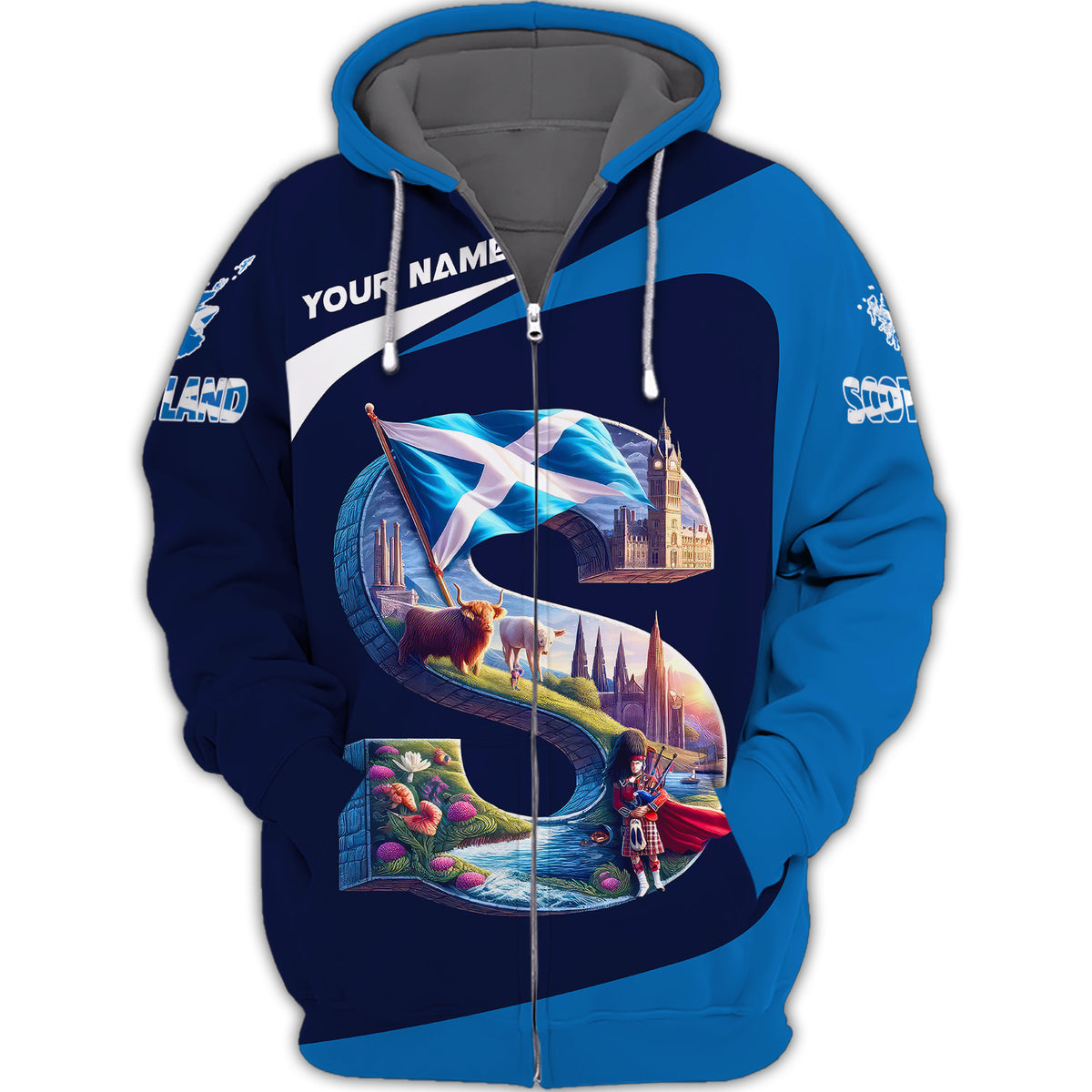 Scotland Life Zipper Hoodie Custom Name 3D Scotland Zipper Hoodie Scottish Gift For Scotland Lovers