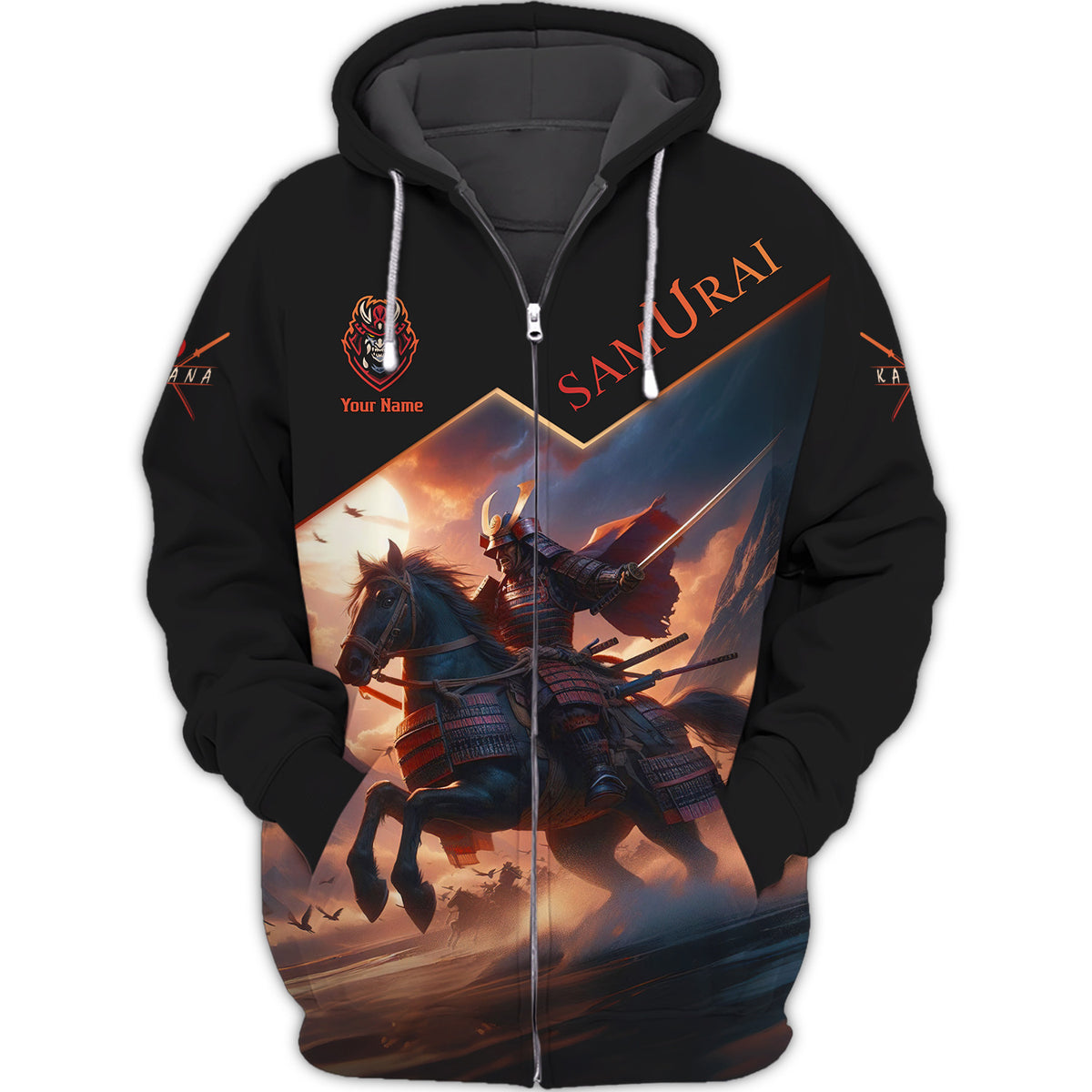 Samurai 3D Zipper Hoodie Katana Samurai Personalized Name Zipper Hoodie For Samurai Lovers