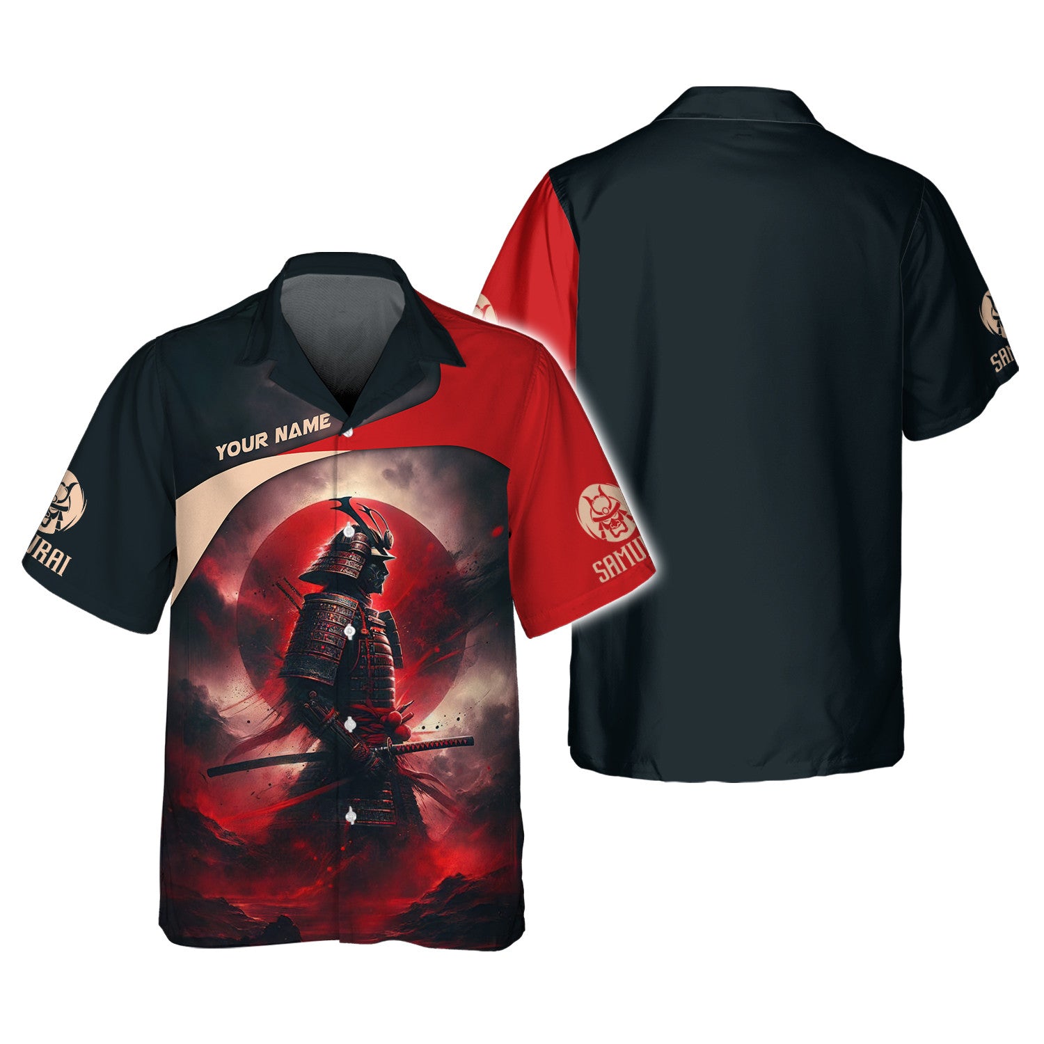 Red Moon Samurai Personalized Name 3D Full Print Shirt