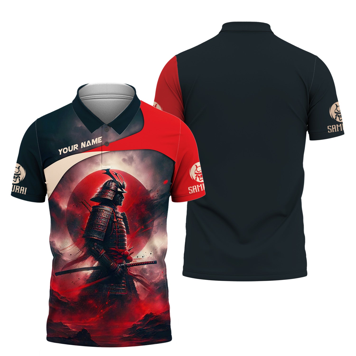 Red Moon Samurai Personalized Name 3D Full Print Shirt