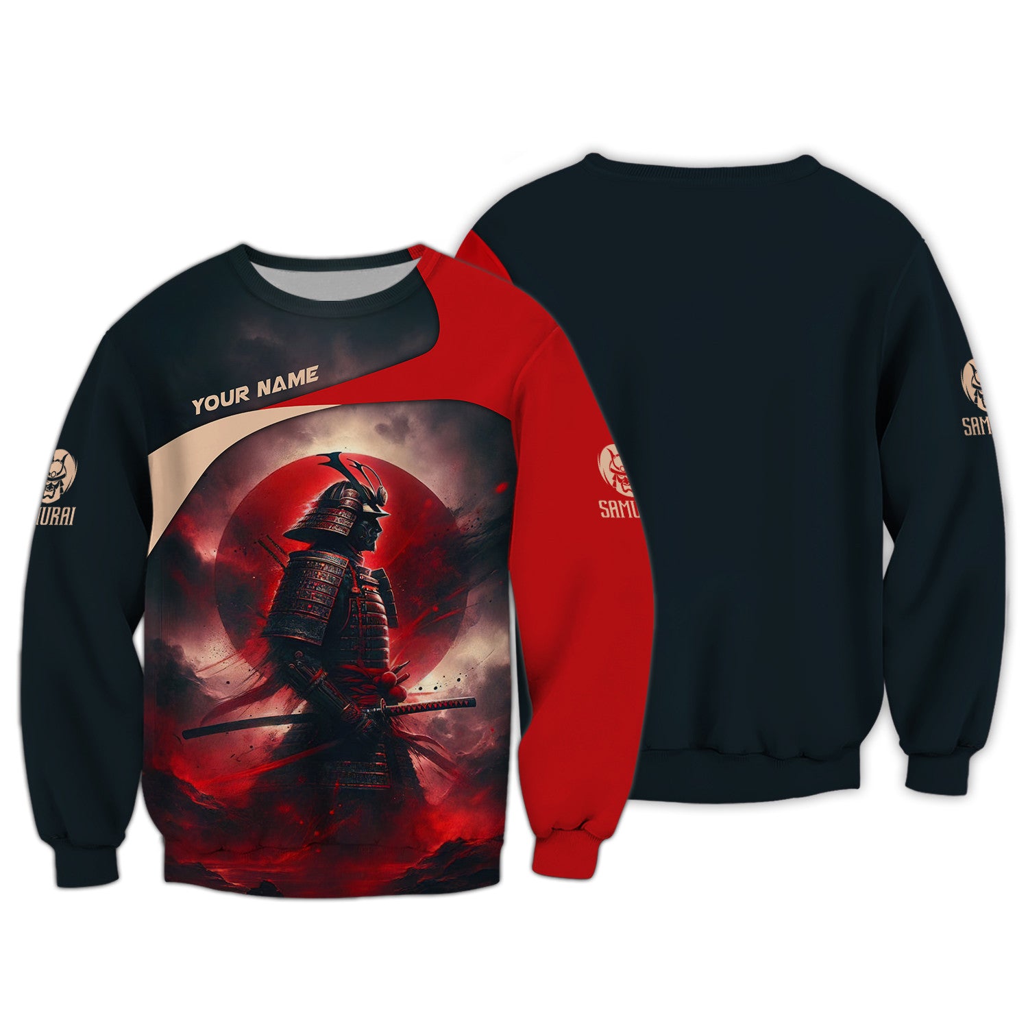 Red Moon Samurai Personalized Name 3D Full Print Shirt