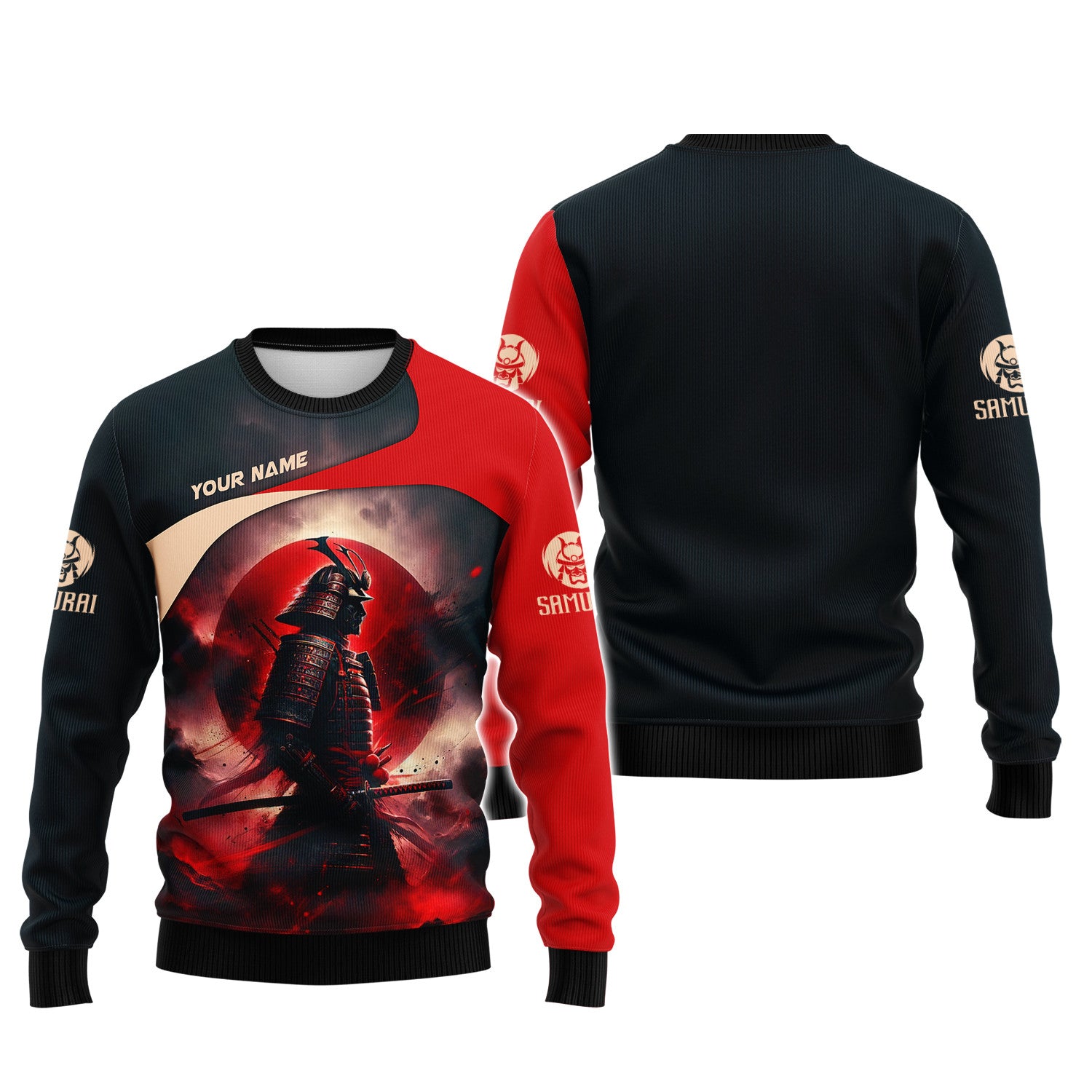 Red Moon Samurai Personalized Name 3D Full Print Shirt