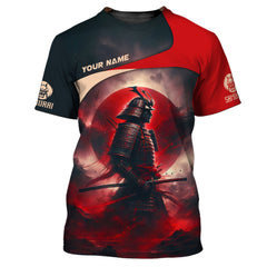 Red Moon Samurai Personalized Name 3D Full Print Shirt