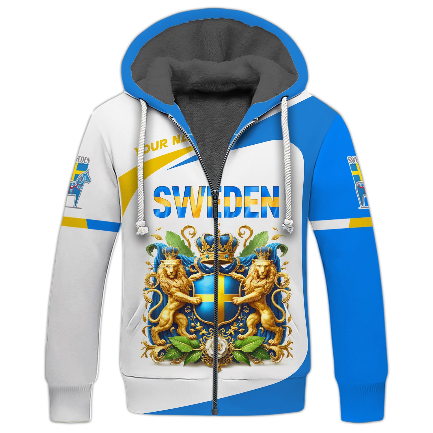 Love Sweden Personalized Name 3D Zipper Hoodie Custom Name Sweden Zipper Hoodie