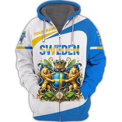 Love Sweden Personalized Name 3D Zipper Hoodie Custom Name Sweden Zipper Hoodie