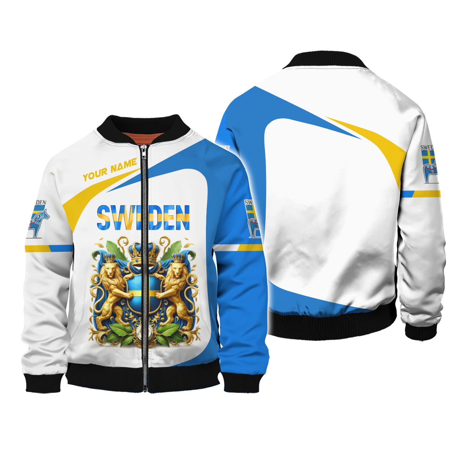 Love Sweden Personalized Name 3D Zipper Hoodie Custom Name Sweden Zipper Hoodie