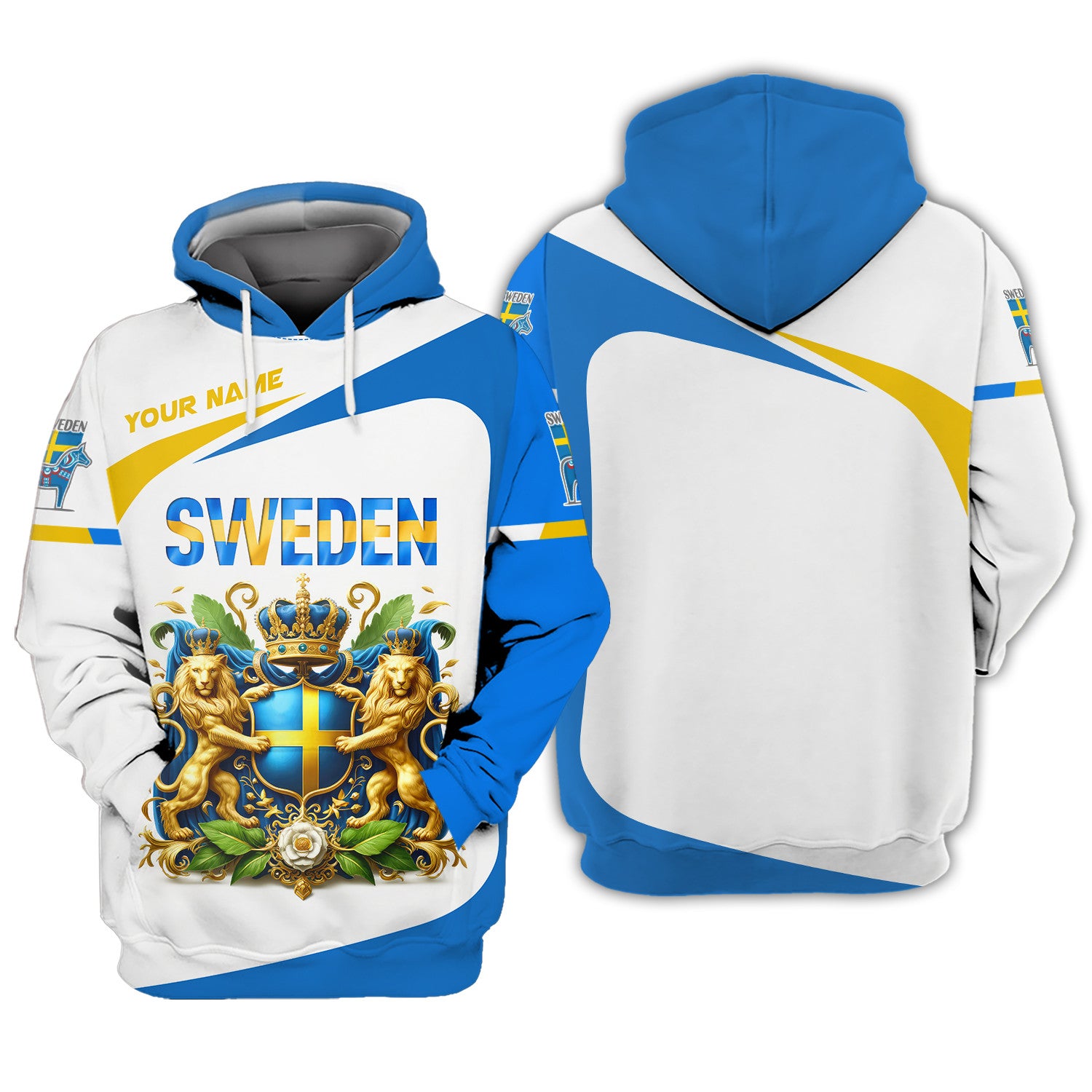 Love Sweden Personalized Name 3D Zipper Hoodie Custom Name Sweden Zipper Hoodie