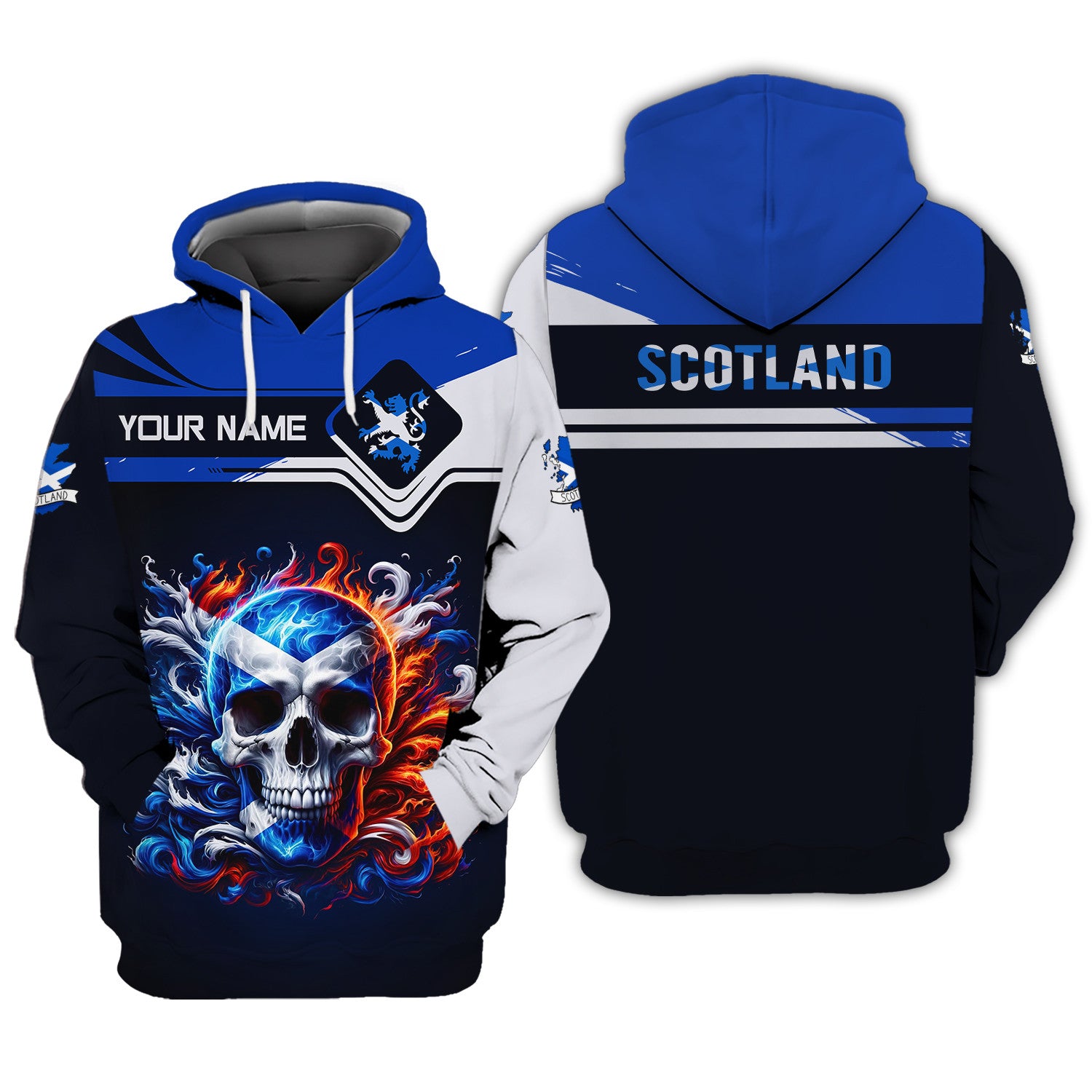 Skull Scotland Flag Personalized Name 3D Zipper Hoodie Custom Gift For Scotland Lovers