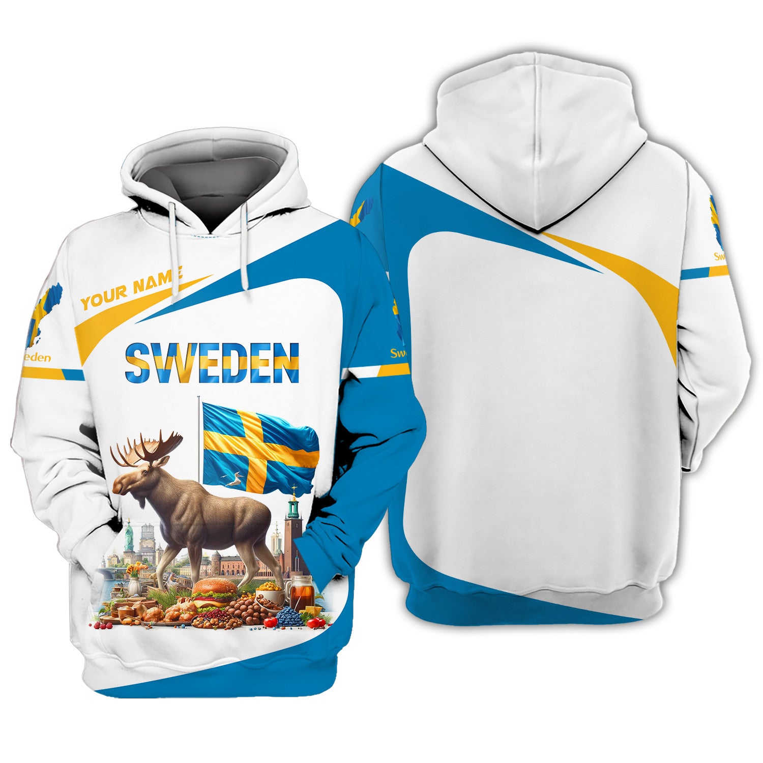 Moose Sweden Flag Personalized Name 3D Shirt Gift For Sweden Lovers