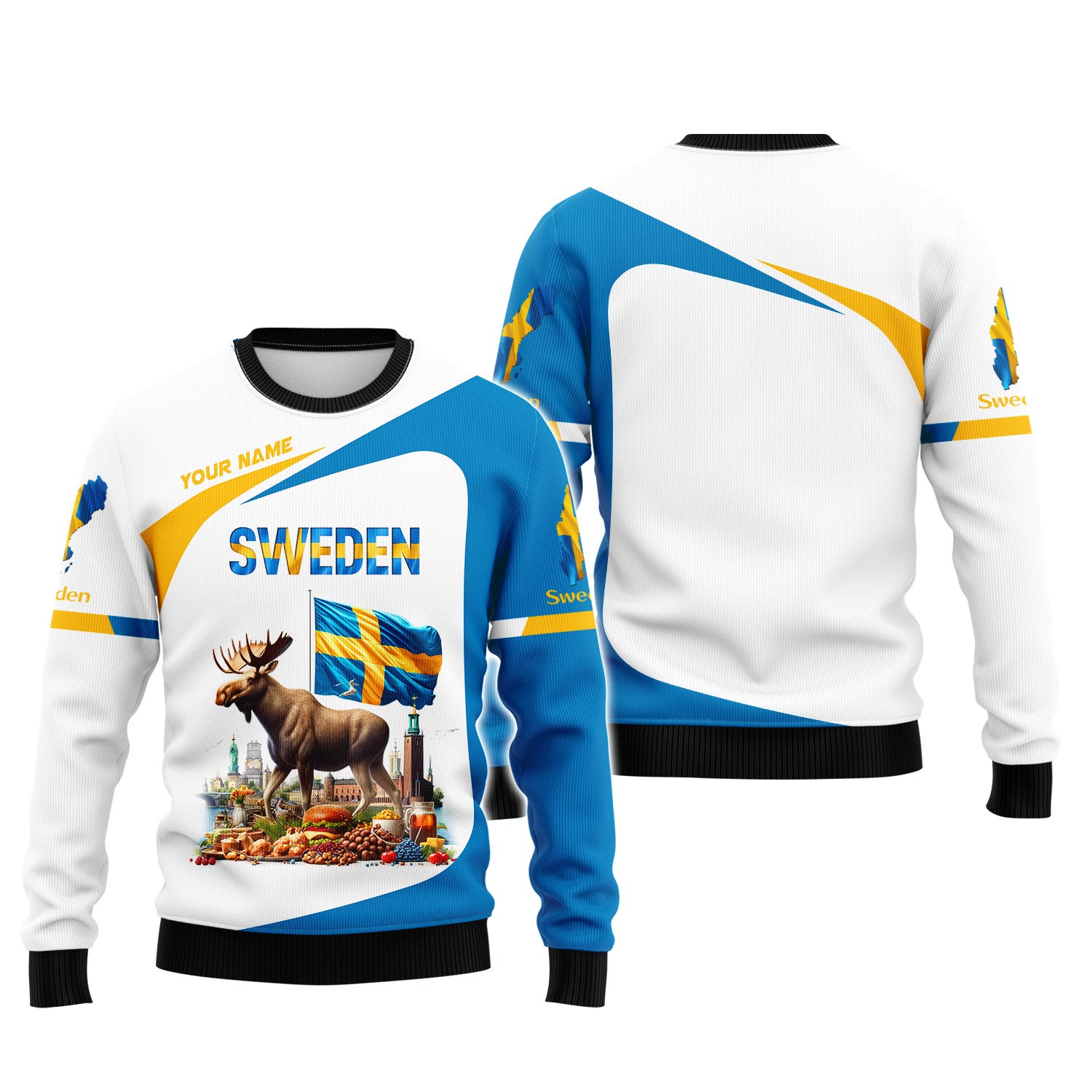 Moose Sweden Flag Personalized Name 3D Zipper Hoodie Gift For Sweden Lovers