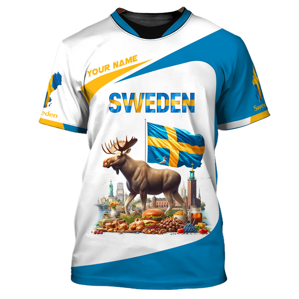 Moose Sweden Flag Personalized Name 3D Shirt Gift For Sweden Lovers