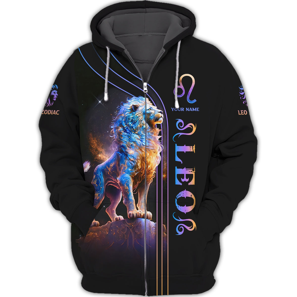 Leo Zodiac Personalized Name 3D Zipper Hoodie Custom Gift For Leo Lovers