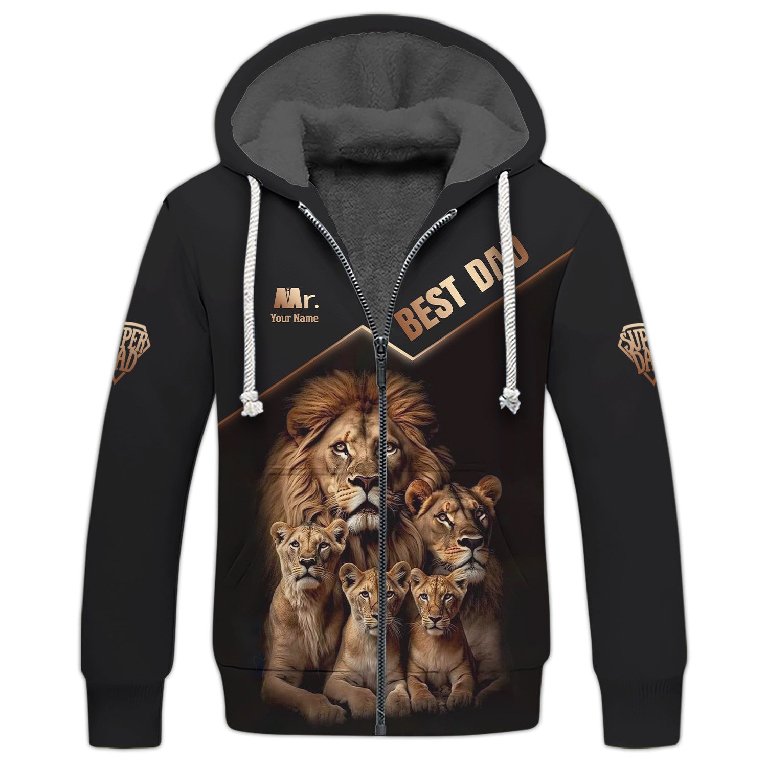 Best Lion Dad Ever Personalized Name 3D Zipper Hoodie Custom Name Gift For Dad