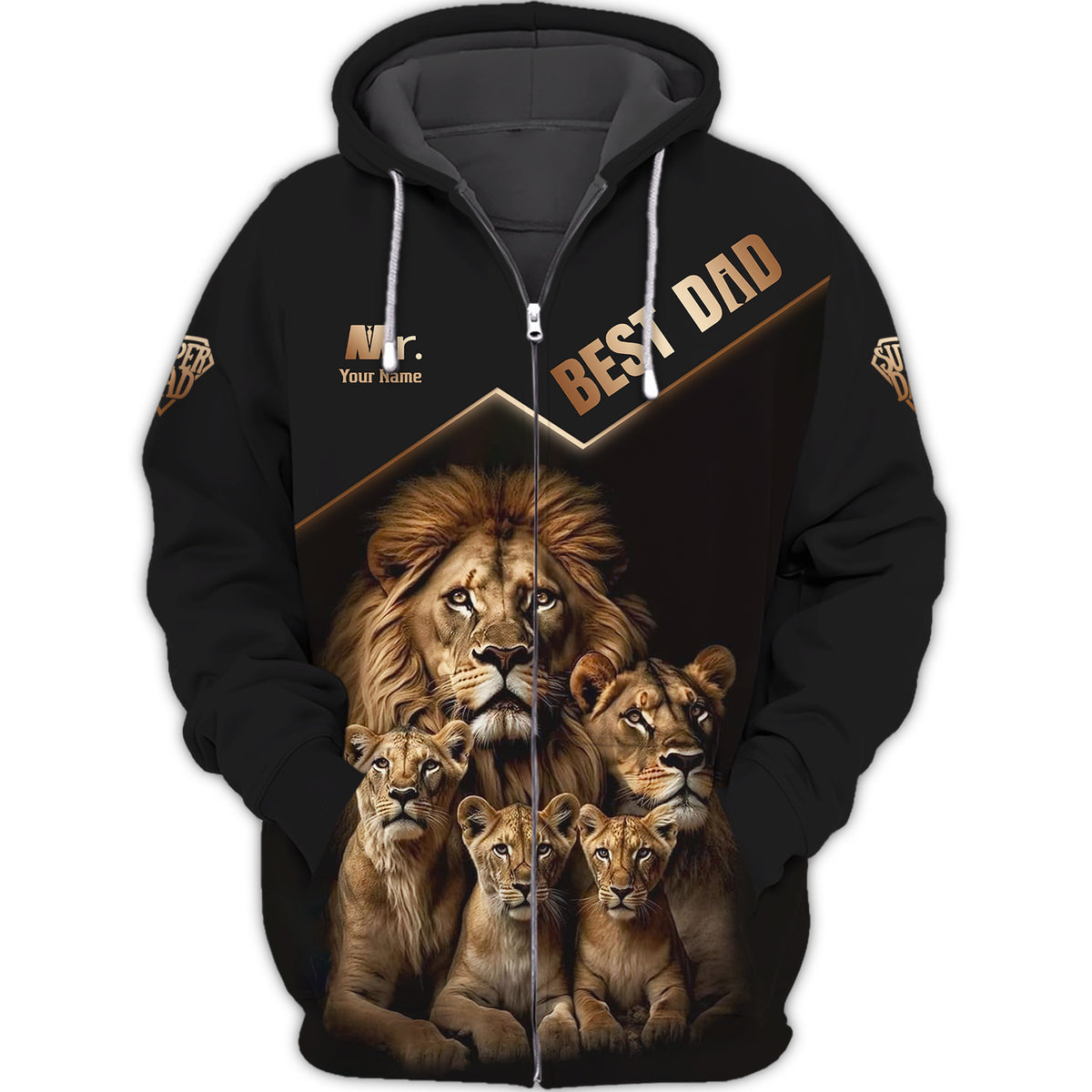 Best Lion Dad Ever Personalized Name 3D Zipper Hoodie Custom Name Gift For Dad