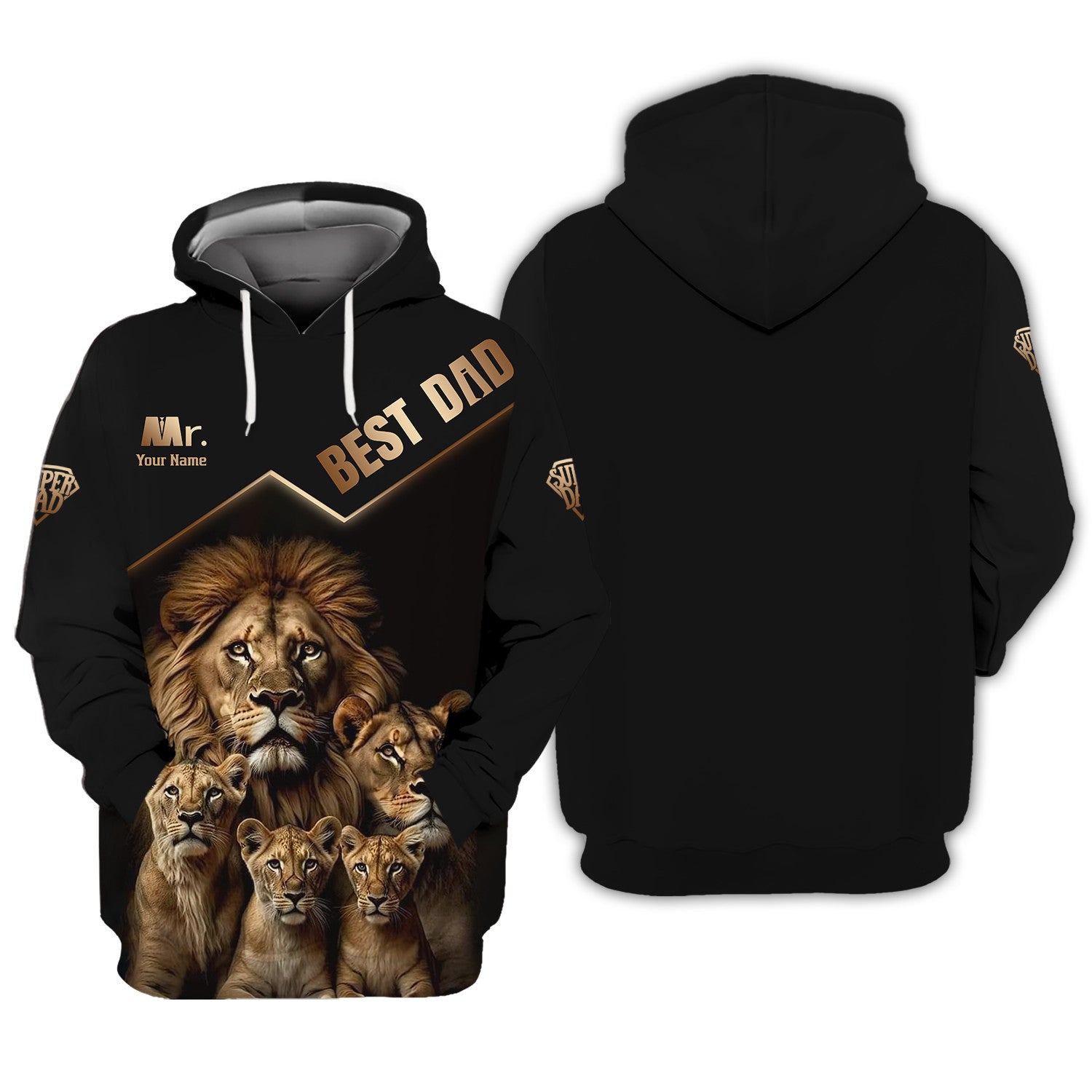 Best Lion Dad Ever Personalized Name 3D Zipper Hoodie Custom Name Gift For Dad