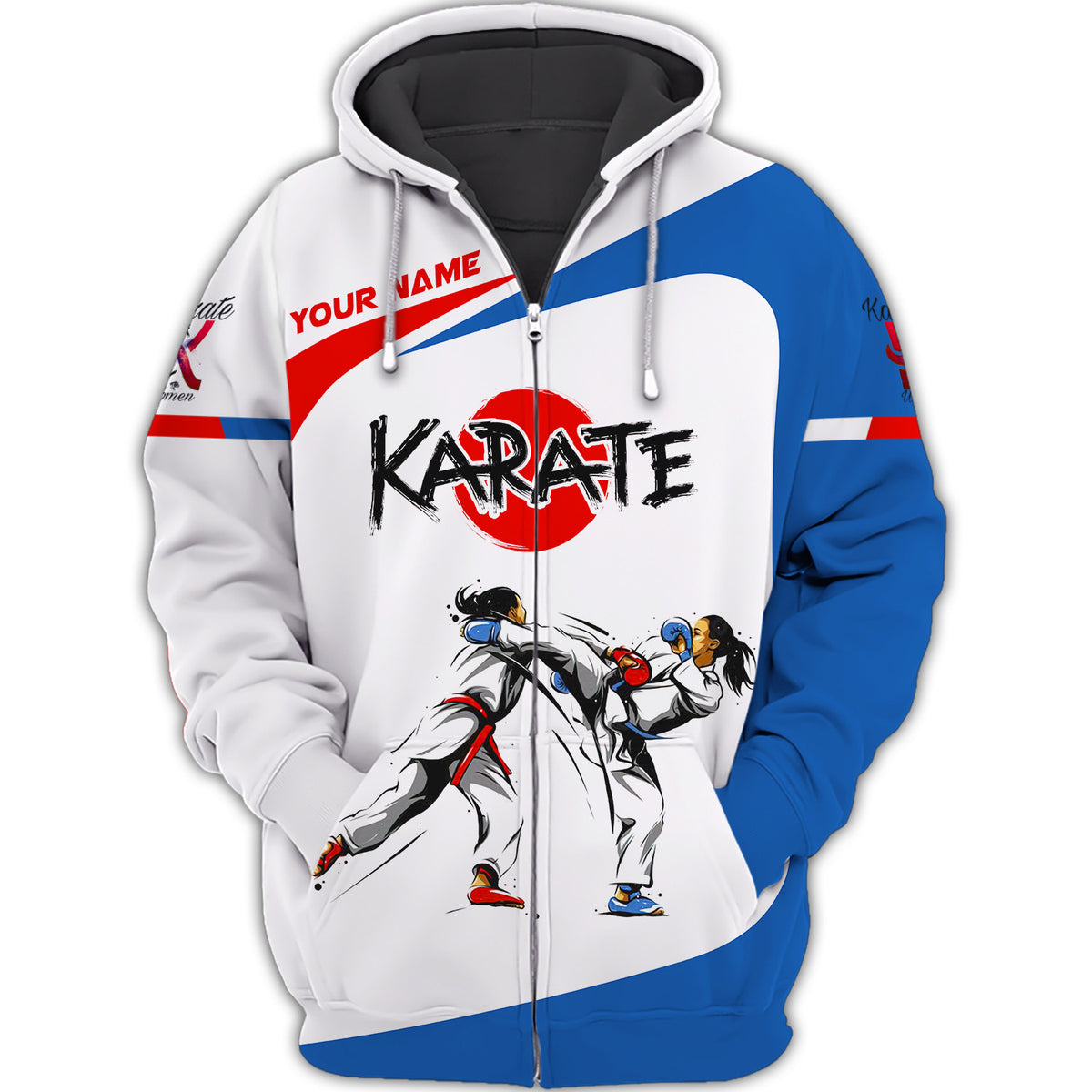 Custom Name Karate Zipper Hoodie Personalized Name Gift For Karate Lovers