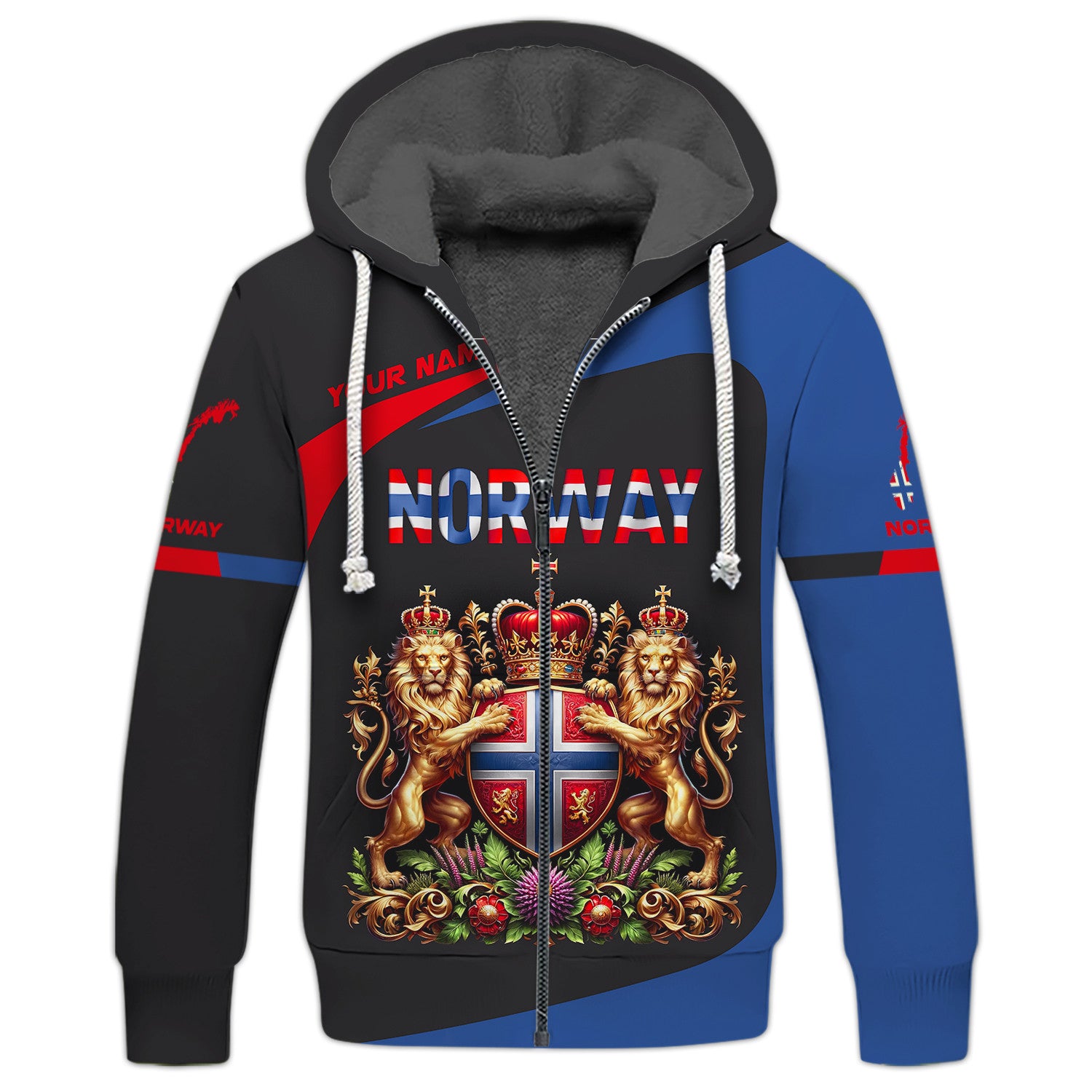 Love Norway 3D Full Print Zipper Hoodie Personalized Name Gift For Norway Lovers