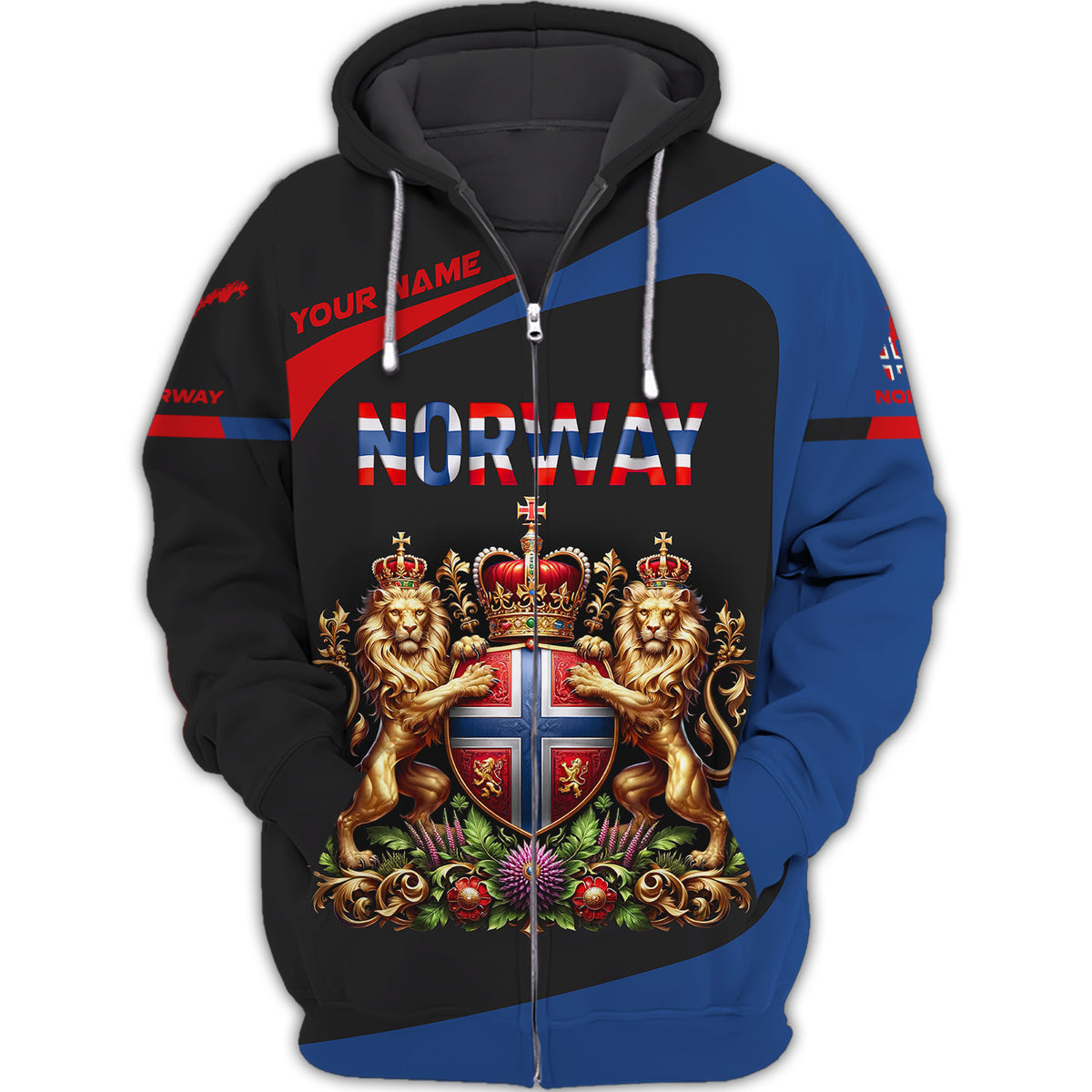 Love Norway 3D Full Print Zipper Hoodie Personalized Name Gift For Norway Lovers