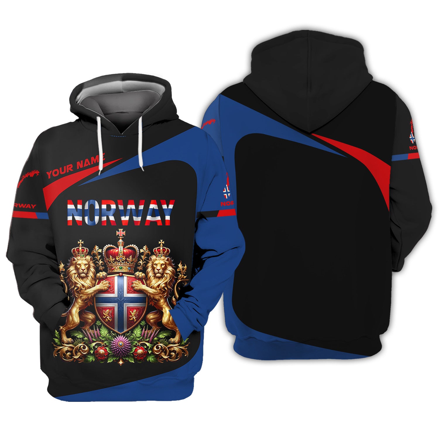 Love Norway 3D Full Print Zipper Hoodie Personalized Name Gift For Norway Lovers