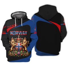 Love Norway 3D Full Print Zipper Hoodie Personalized Name Gift For Norway Lovers