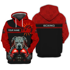 Boxing 3D Zipper Hoodie Black & Red Boxing Dog Personalized Zipper Hoodie