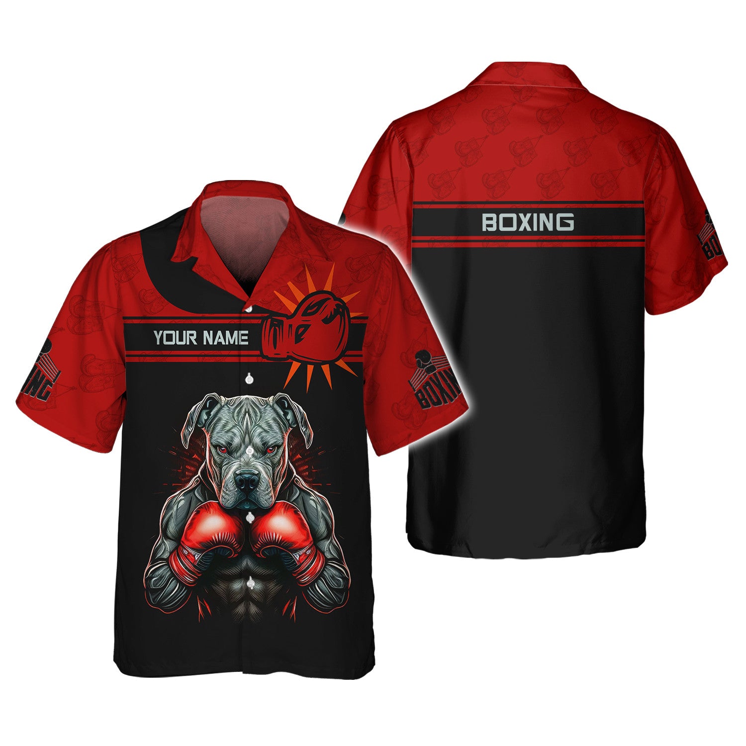 Boxing 3D Shirts Black & Red Boxing Dog Personalized TShirts