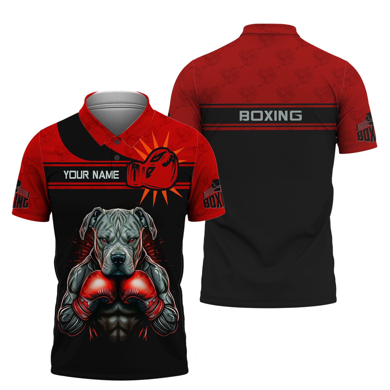 Boxing 3D Shirts Black & Red Boxing Dog Personalized TShirts