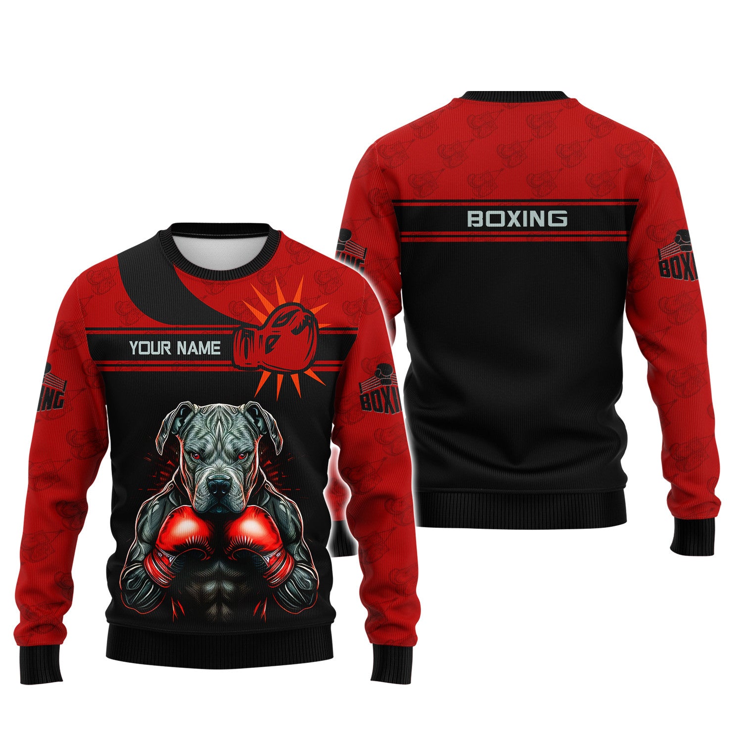 Boxing 3D Shirts Black & Red Boxing Dog Personalized TShirts