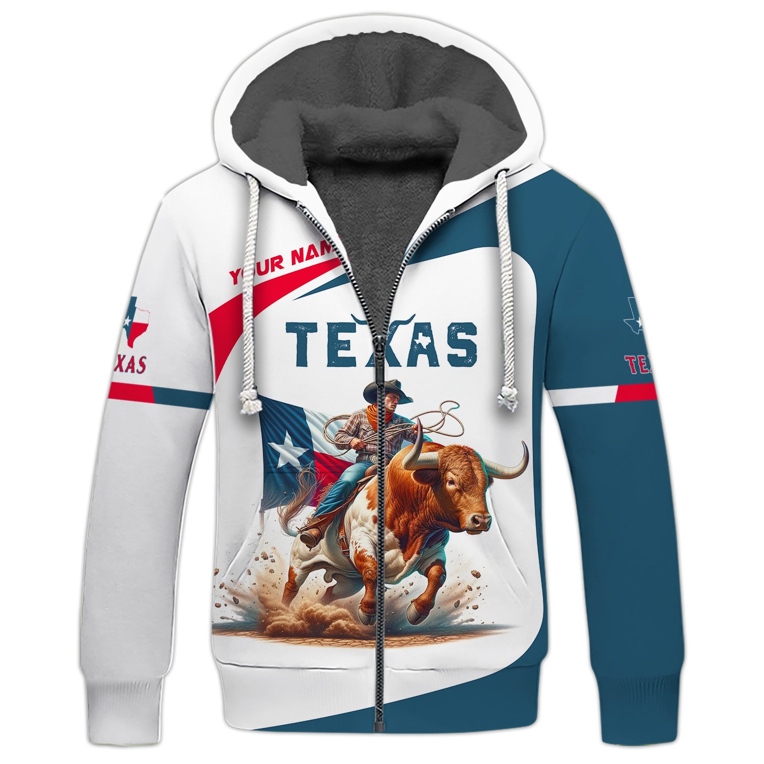 Love Bull With Texas Cowboy Custom Name Zipper Hoodie Gifr For Texas Lovers