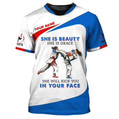 She Will Kick You In Your Face Karate Shirt Personalized Name Gift For Karate Lovers