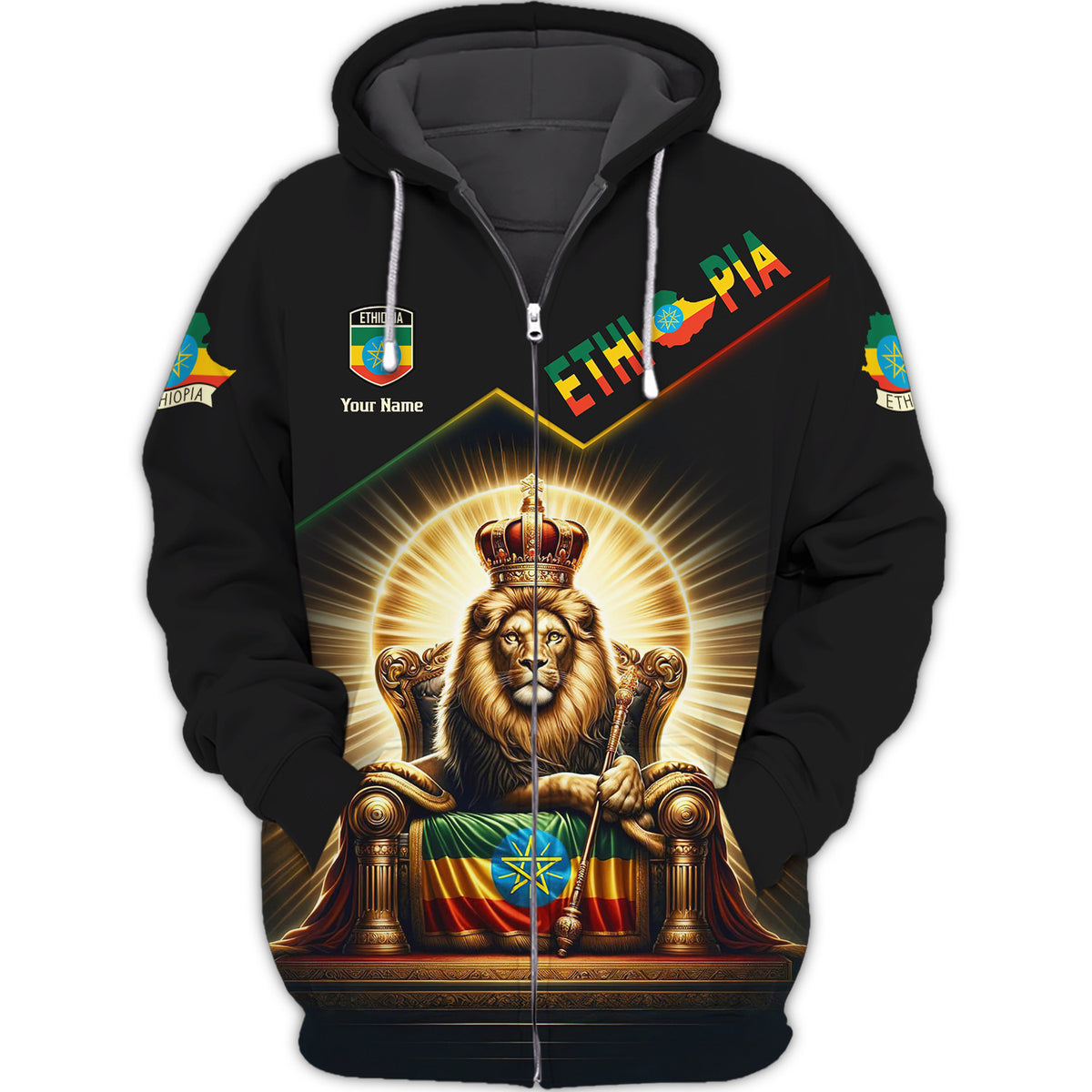 Ethiopia Lion 3D Zipper Hoodie Ethiopian Custom Zipper Hoodie