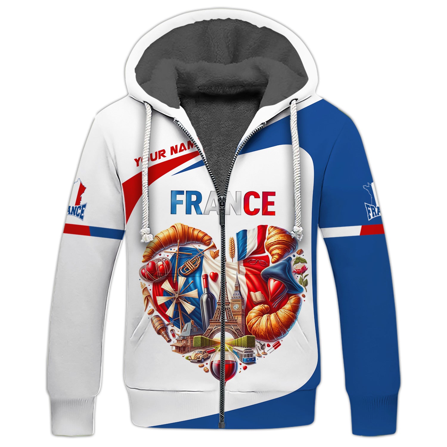 Heart Life France Personalized Name Zipper Hoodie Custom Gift For France Lovers