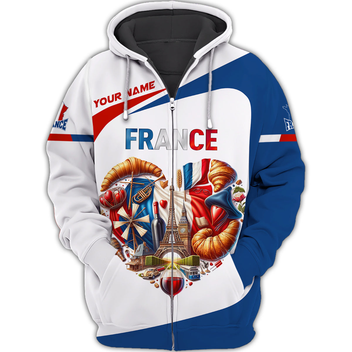 Heart Life France Personalized Name Zipper Hoodie Custom Gift For France Lovers