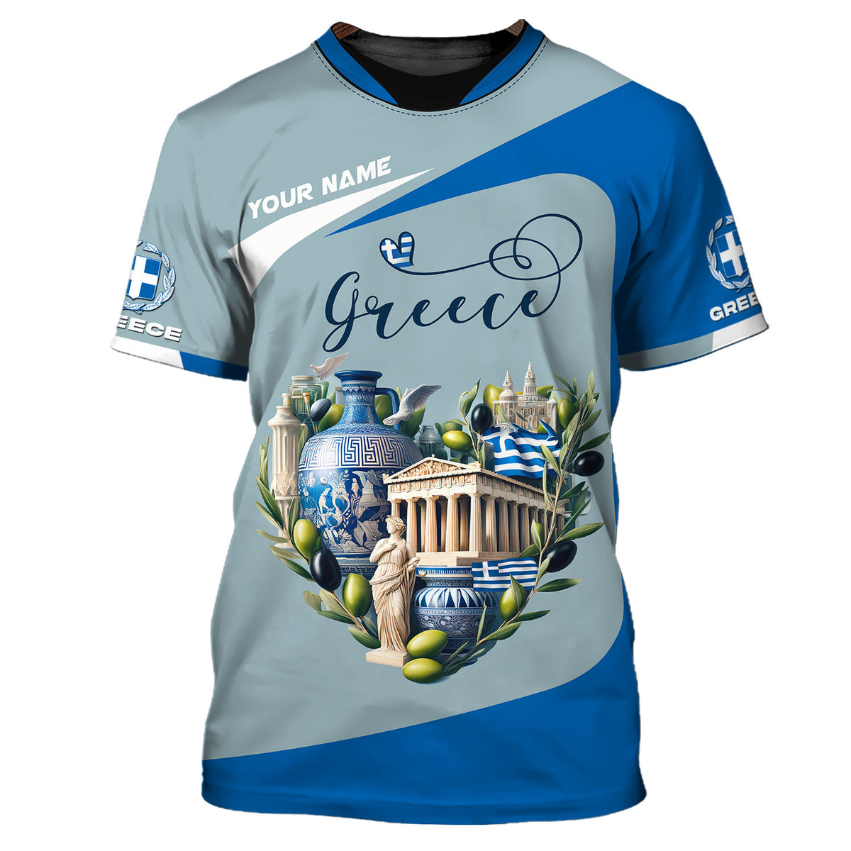 Greece Heart Life Custom Name 3D Shirt Unisex Greece Shirt Gift For Greece Lovers