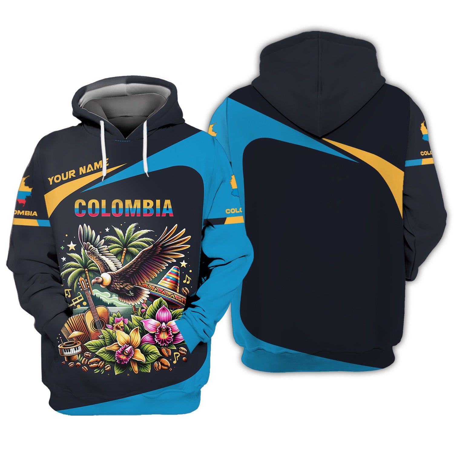 Colombia Personalized Name 3D Zipper Hoodie Custom Name Gift For Colombia Lovers