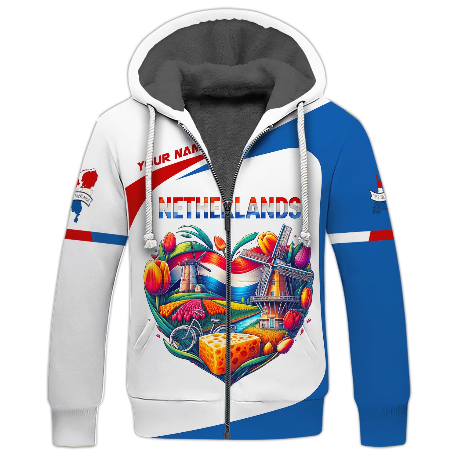 Netherlands Heart Life Personalized Name 3D Zipper Hoodie Custom Gift For Netherlands Lovers