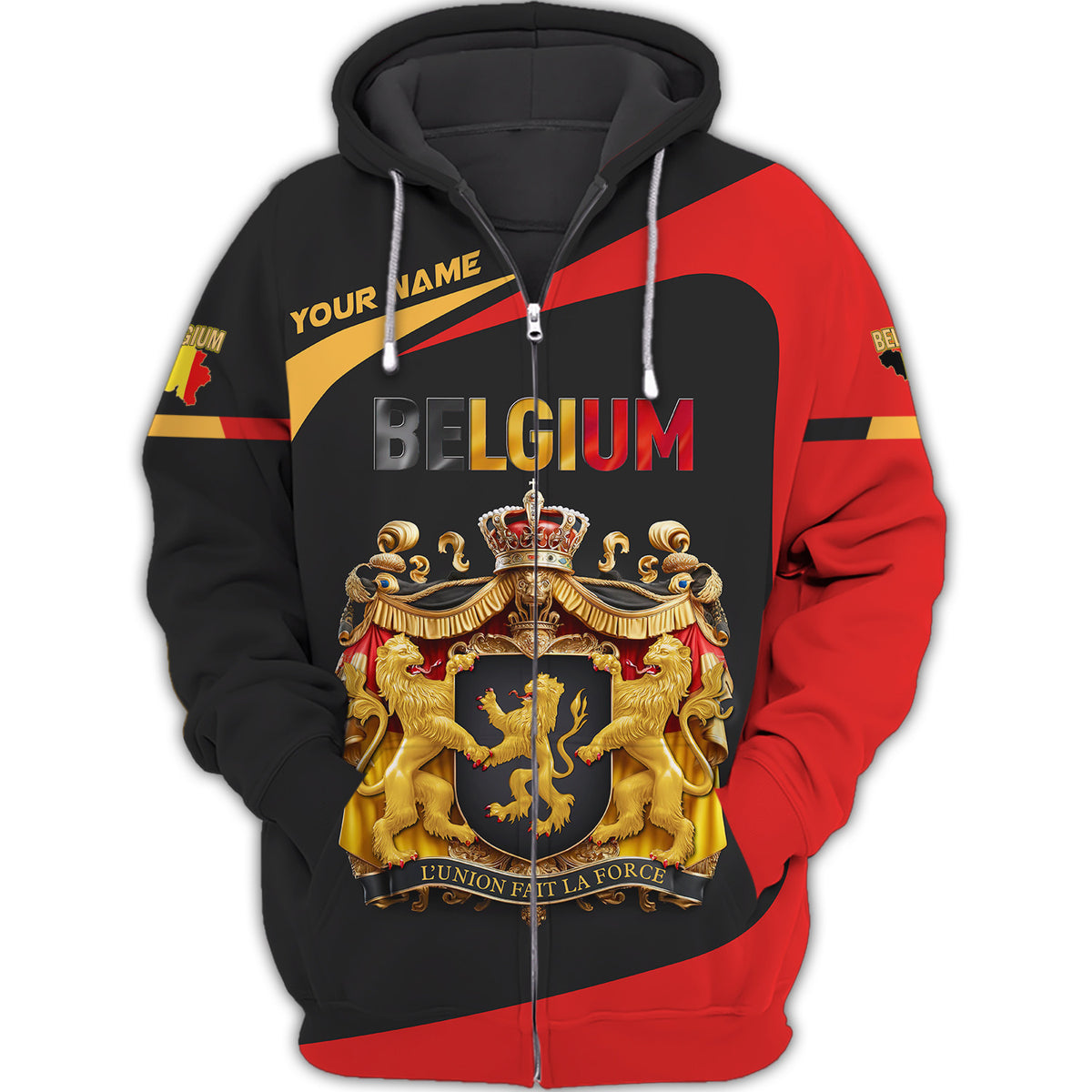 Belgium Unisex Zipper Hoodie Custom Name Belgium Zipper Hoodie Gift For Belgium Lovers