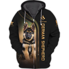 Lovely German Shepherd Personalized Name Zipper Hoodie Gift For German Shepherd Lovers