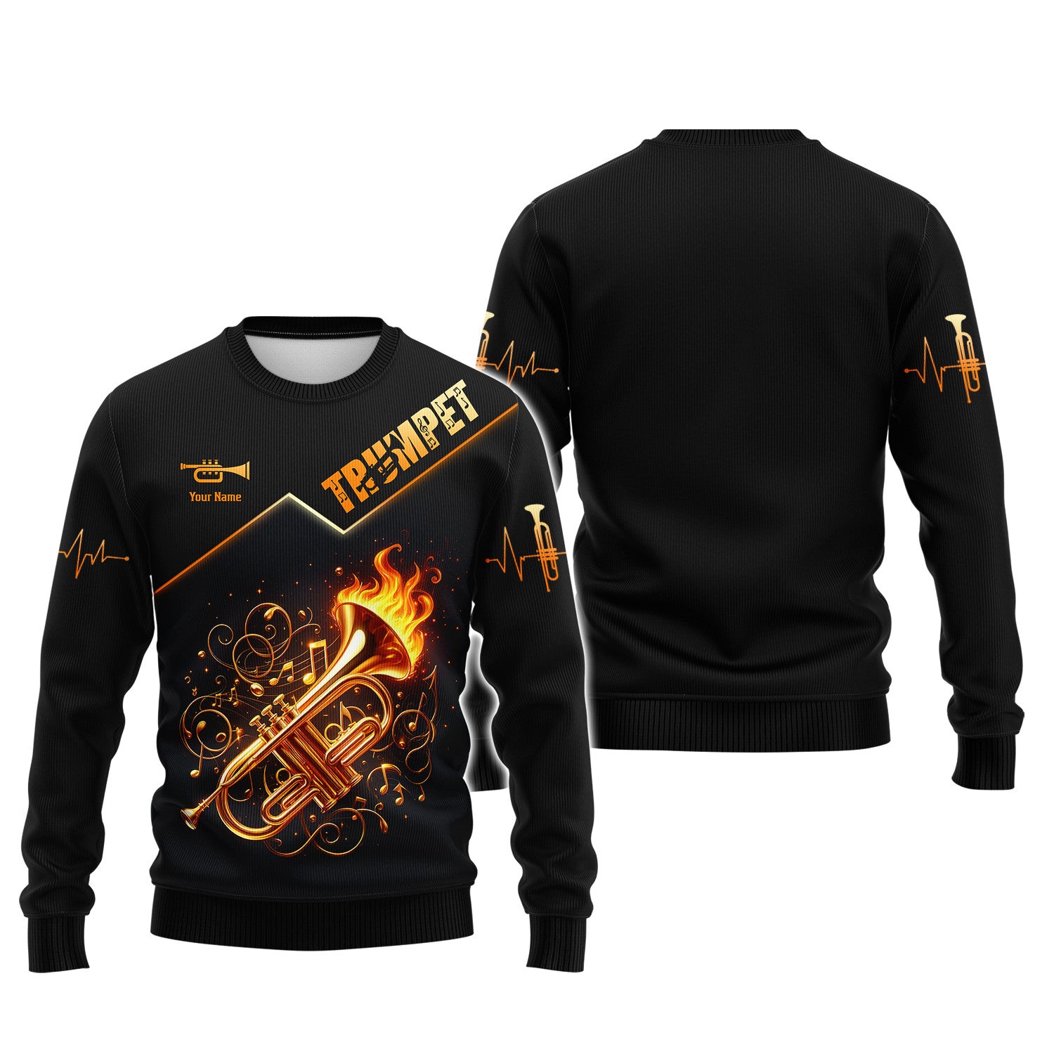 Fire Trumpet With Music Note Personalized Name 3D Zipper Hoodie Gift For Trumpet Lovers