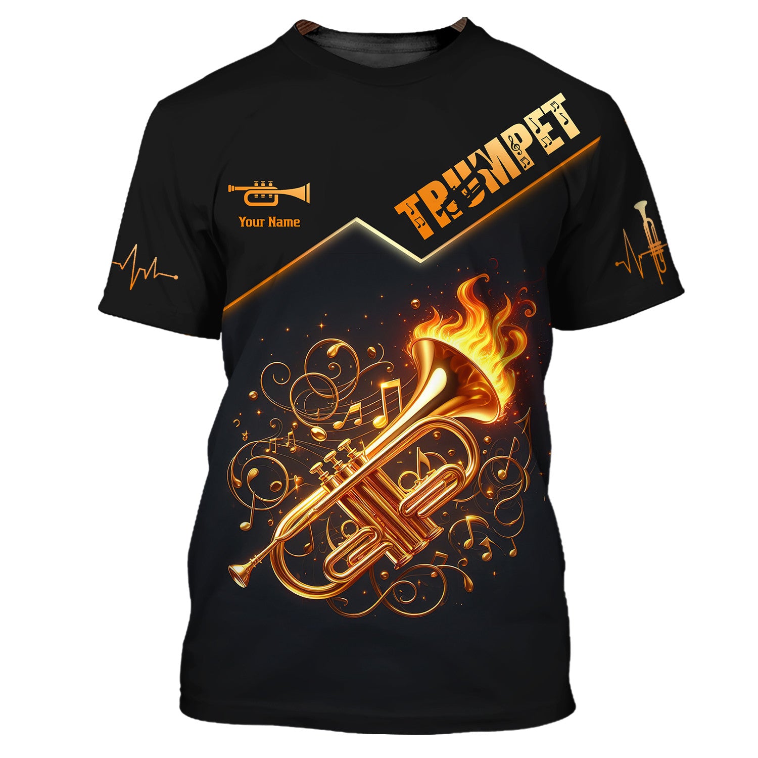 Fire Trumpet With Music Note Personalized Name 3D Zipper Hoodie Gift For Trumpet Lovers