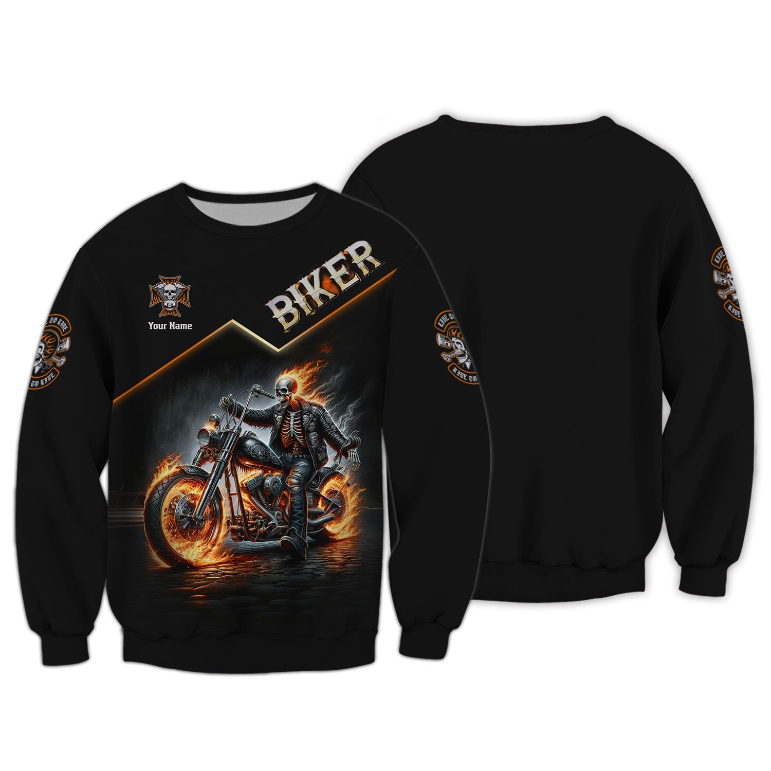 Skull Fire Biker Personalized Name 3D Zipper Hoodie Custom Gift For Biker