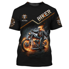 Skull Fire Biker Personalized Name 3D Shirt Custom Gift For Biker