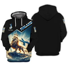 Lion King Finland With Sword Personalized Name 3D Zipper Hoodie