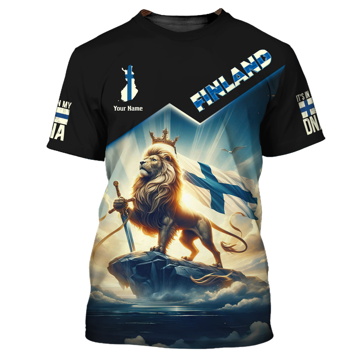 Lion King Finland With Sword Personalized Name 3D Shirt