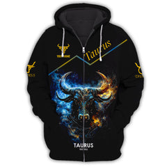 Taurus 3D Zipper Hoodie Zodiac Custom Zipper Hoodie