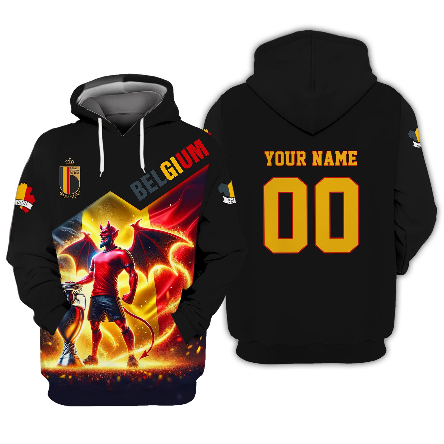 Demon Belgium Football Zipper Hoodie Personalized Name Zipper Hoodie For Belgium Fans