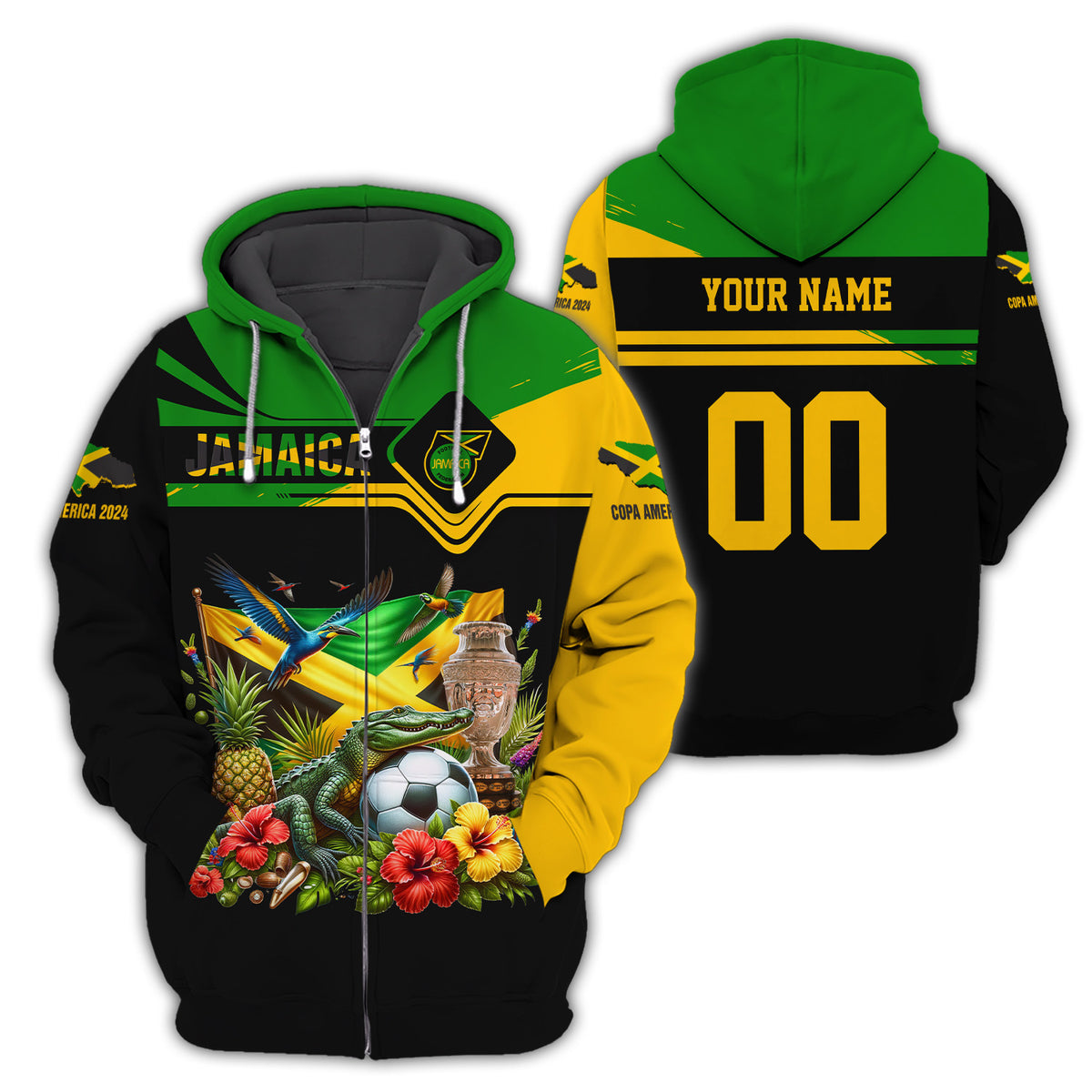 Jamaica Copa America 2024 Personalized Name 3D Zipper Hoodie Gift For Jamaica Fans